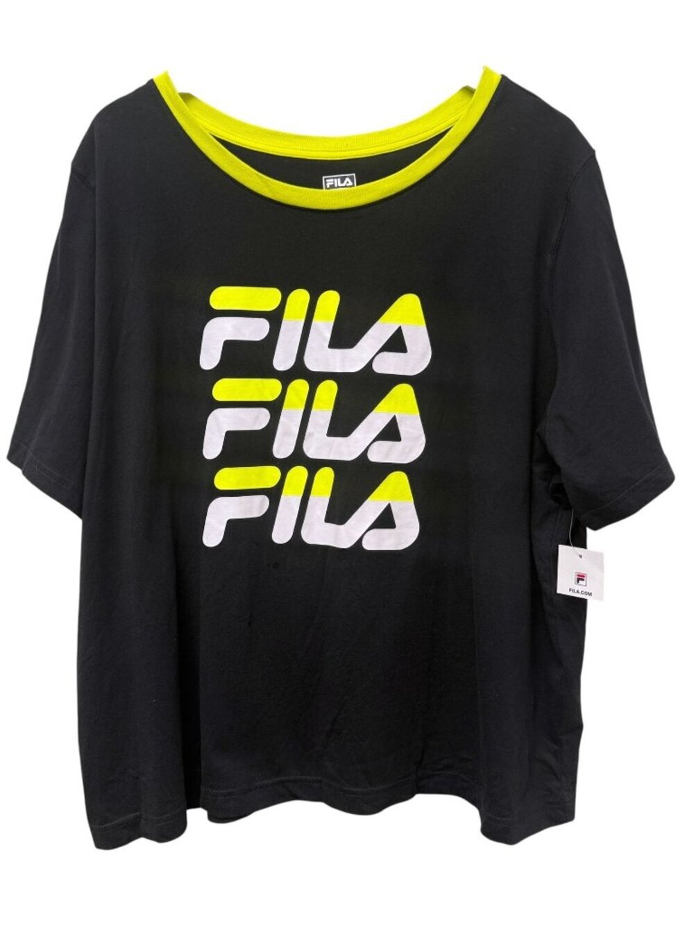 Fila Womens Graphic Logo T-shirt Plus Size 2X Black Crop Tennis Sports Tee NWT